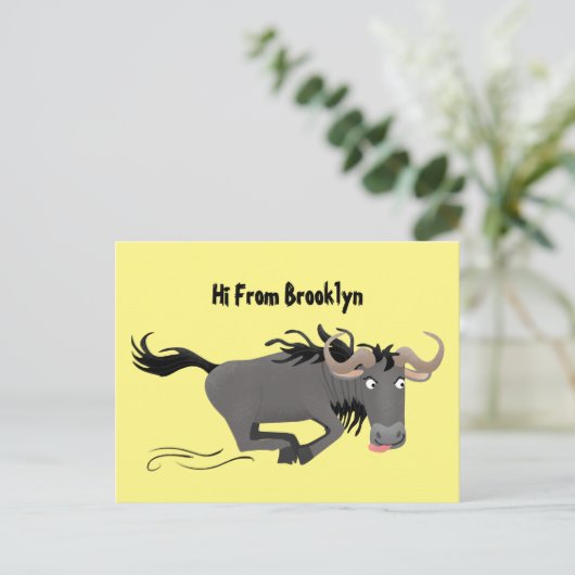 Funny wildebeest die de illustratie van de cartoon briefkaart (Staand voorkant)
