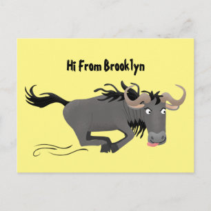 Funny wildebeest die de illustratie van de cartoon briefkaart