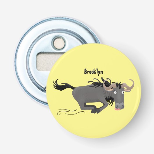 Funny wildebeest die de illustratie van de cartoon button flesopener (Voorkant)