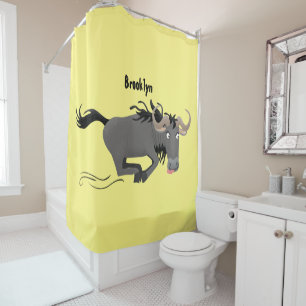 Funny wildebeest die de illustratie van de cartoon douchegordijn