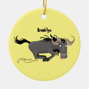 Funny wildebeest die de illustratie van de cartoon keramisch ornament