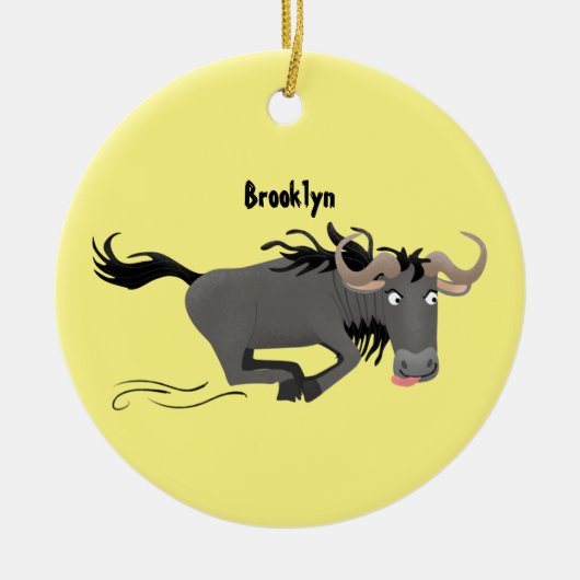 Funny wildebeest die de illustratie van de cartoon keramisch ornament (Voorkant)