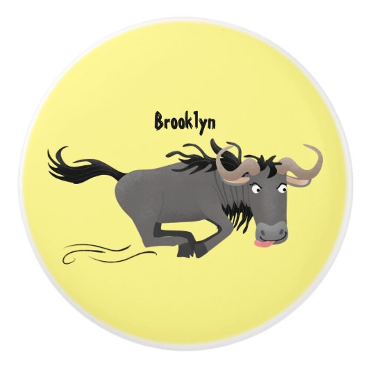 Funny wildebeest die de illustratie van de cartoon keramische knop (Voorkant)