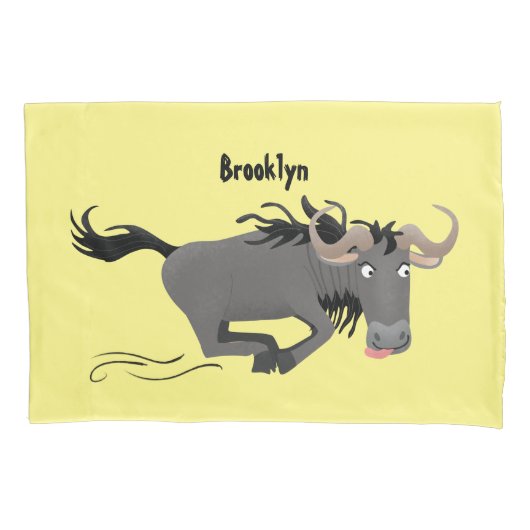 Funny wildebeest die de illustratie van de cartoon kussensloop (Voorkant)