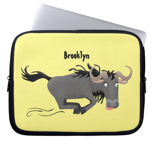 Funny wildebeest die de illustratie van de cartoon laptop sleeve (Voorkant)