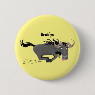 Funny wildebeest die de illustratie van de cartoon ronde button 5,7 cm