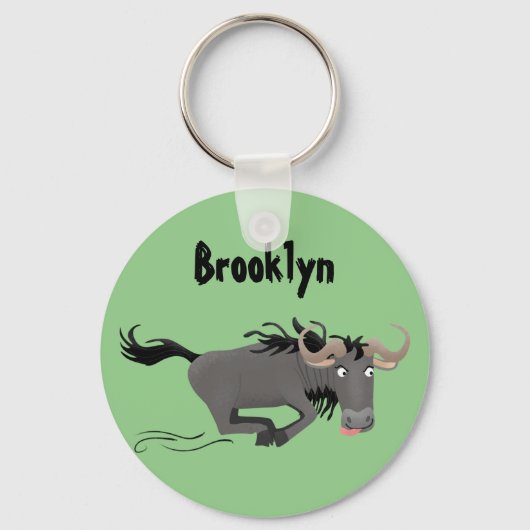Funny wildebeest die de illustratie van de cartoon sleutelhanger (Voorkant)