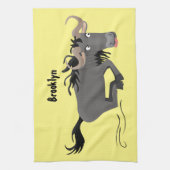 Funny wildebeest die de illustratie van de cartoon theedoek (Verticaal)