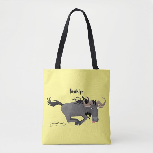Funny wildebeest die de illustratie van de cartoon tote bag (Voorkant)