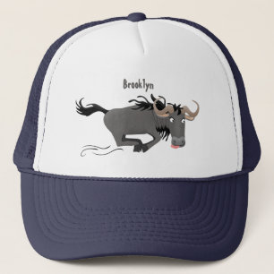 Funny wildebeest die de illustratie van de cartoon trucker pet