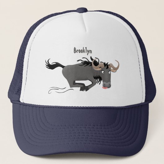 Funny wildebeest die de illustratie van de cartoon trucker pet (Voorkant)