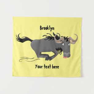 Funny wildebeest die de illustratie van de cartoon wandkleed
