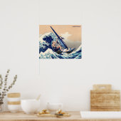 Funny Windsurfder op de Grote Golf van Hokusai Poster (Keuken)