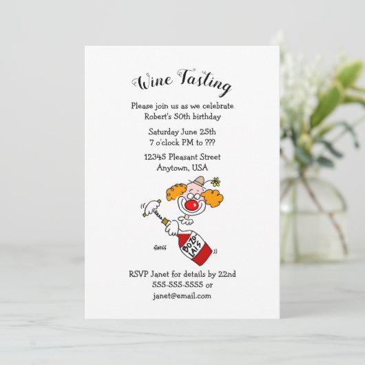 Funny Wine Aficionado Birthday Party Invitations Kaart (Staand voorkant)