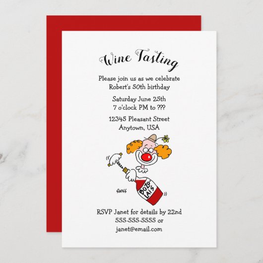 Funny Wine Aficionado Birthday Party Invitations Kaart (Voorkant / Achterkant)