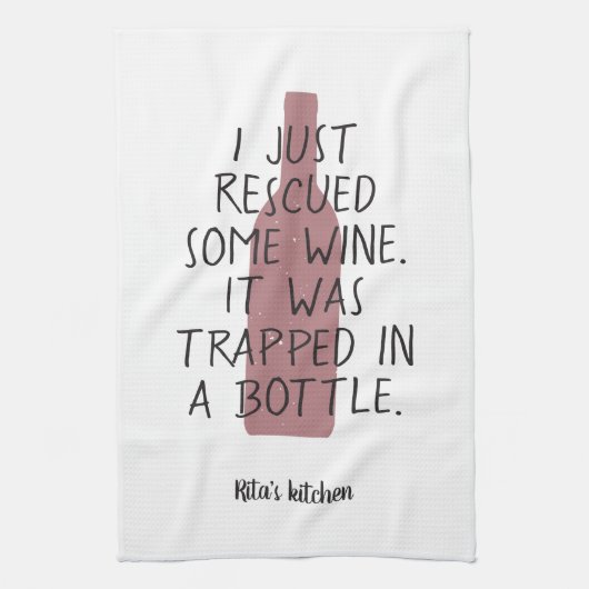 Funny Wine Bottle Gezegde Naam Red Black Nice Theedoek (Verticaal)