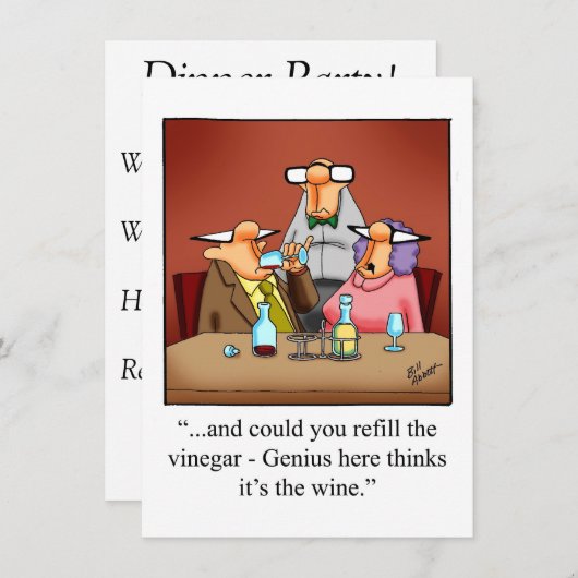 Funny Wine & Dinner Party-uitnodigingen Kaart (Voorkant / Achterkant)