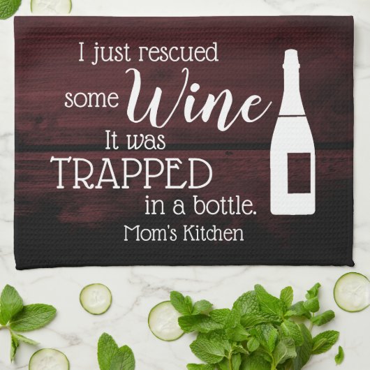 Funny Wine Gezegde Quote uit flesje Rustic Theedoek (Gevouwen)
