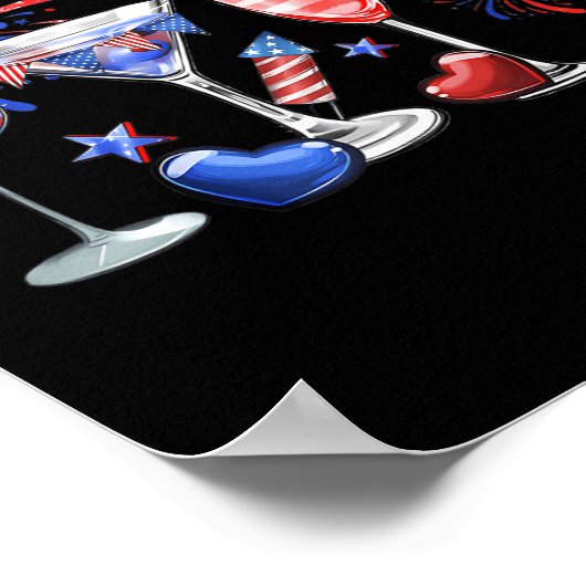 Funny Wine GL Rood Wit Blauw Vuurwerk Happy 4th Of Poster (Hoek)