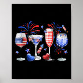 Funny Wine GL Rood Wit Blauw Vuurwerk Happy 4th Of Poster (Voorkant)