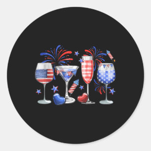 Funny Wine GL Rood Wit Blauw Vuurwerk Happy 4th Of Ronde Sticker