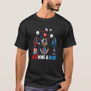 Funny Wine Glasses 4e juli Rood en Blauw T-shirt