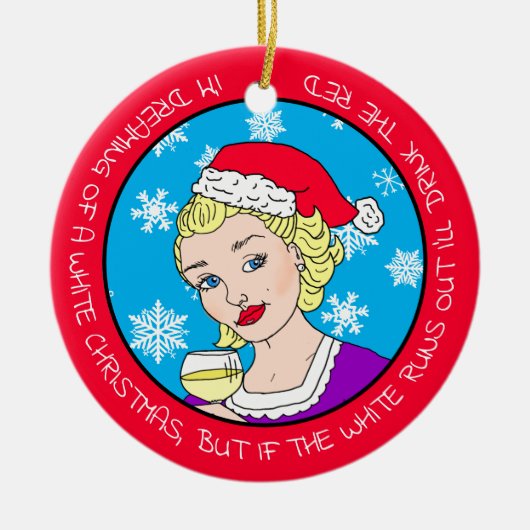 Funny Wine Humor Retro Lady Kerstmis Keramisch Ornament (Voorkant)