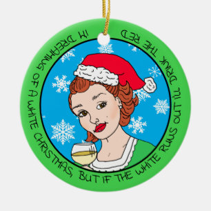 Funny Wine Humor Retro Lady Kerstmis Keramisch Ornament
