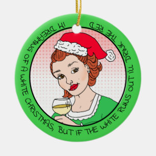 Funny Wine Humor Retro Lady Kerstmis Keramisch Ornament
