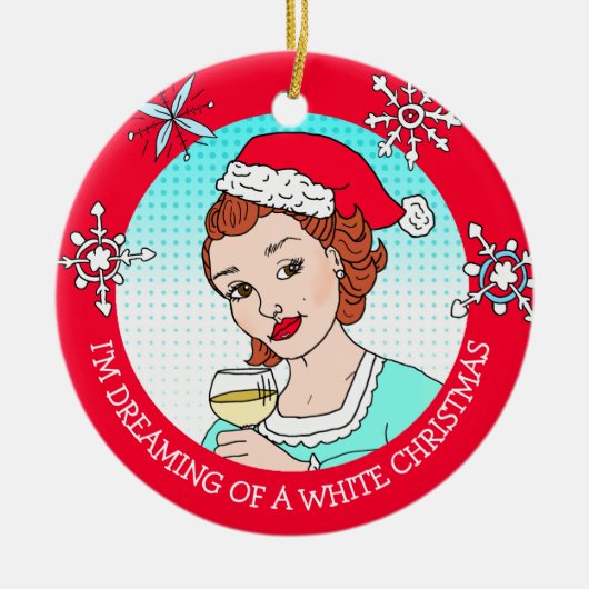 Funny Wine Humor Retro Lady White Kerstmis Keramisch Ornament (Voorkant)