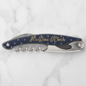 Funny Wine O'Clock Blue Gold Polka Dot Quote Kurkentrekker (Achterkant)