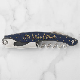Funny Wine O'Clock Blue Gold Polka Dot Quote Kurkentrekker