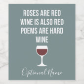Funny Wine Poem - Wijn is rood poëzie is hard Etiket (Enkel label)