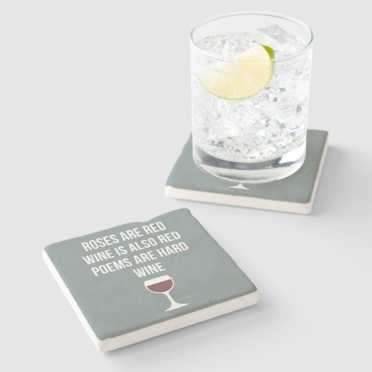 Funny Wine Poem - Wijn is rood poëzie is hard Stenen Onderzetter (Zijkant)