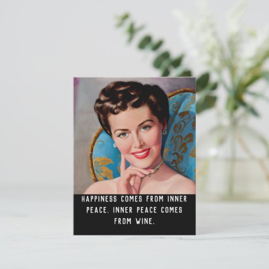 Funny Wine Quote Retro Homemaker Flat Greeting Kaart (Staand voorkant)