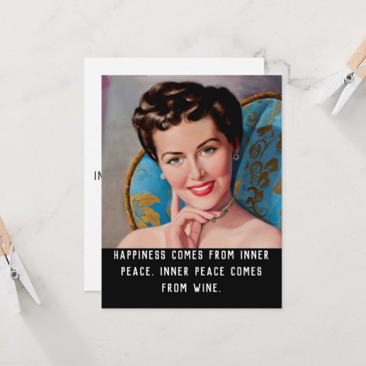 Funny Wine Quote Retro Homemaker Flat Greeting Kaart (Voorkant / Achterkant in situ)