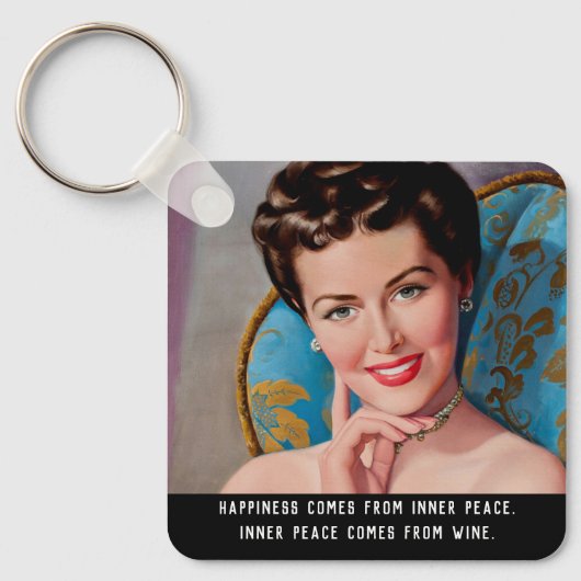 Funny Wine Quote Retro Homemaker Sleutelhanger (Voorkant)