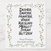 Funny Wine Reindeer noemt kerstlampjes Wijn Etiket (Enkel label)