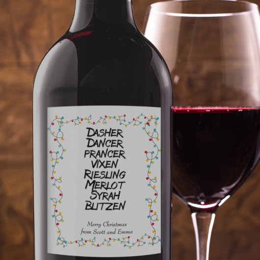Funny Wine Reindeer noemt kerstlampjes Wijn Etiket