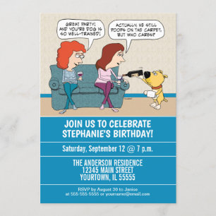 Funny Wine-Serving Dog Birthday Party Kaart