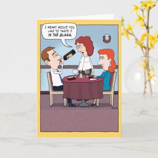 Funny Wine Taster Verjaardag Kaart (Gele Bloem)