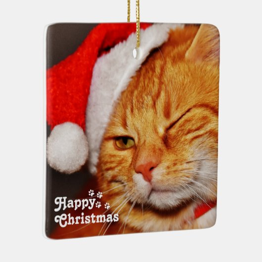Funny Wink Cat Santa en Happy Kerstmis Keramisch Ornament (Rechts)