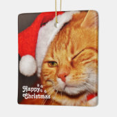 Funny Wink Cat Santa en Happy Kerstmis Keramisch Ornament (Links)