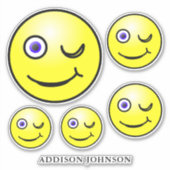 Funny Wink & Smile Emoji Yellow Faces Voeg naam 8 Sticker (Voorkant)