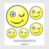 Funny Wink & Smile Emoji Yellow Faces Voeg naam 8 Sticker (Vel)