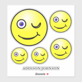 Funny Wink & Smile Emoji Yellow Faces Voeg naam 8 Sticker