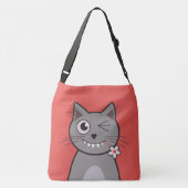 Funny Winking Cartoon Kitty Cat Crossbody Tas (Achterkant)