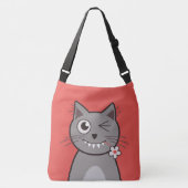 Funny Winking Cartoon Kitty Cat Crossbody Tas (Voorkant)