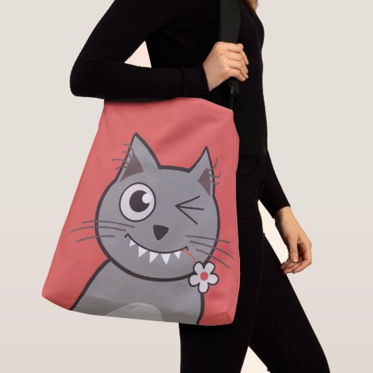 Funny Winking Cartoon Kitty Cat Crossbody Tas (Dichtbij)