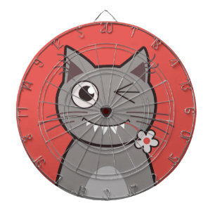 Funny Winking Cartoon Kitty Cat Dartbord
